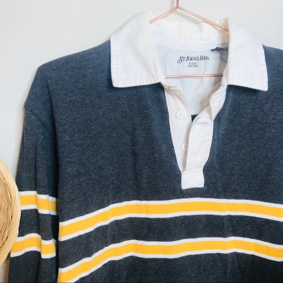 vintage 90s retro striped gray rugby pullover - Picture 5 of 8